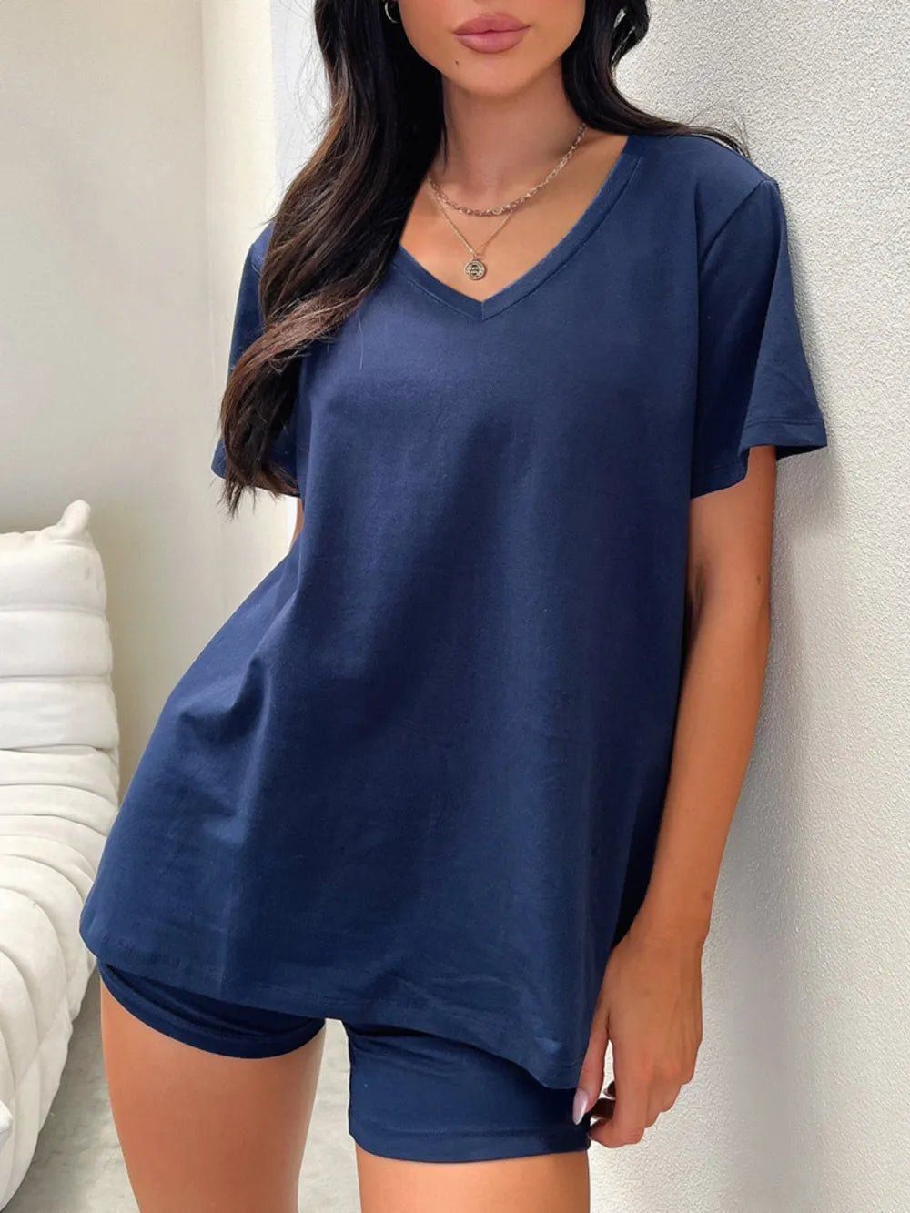 V-Neck T-Shirt and Shorts Set - TheMomCo.