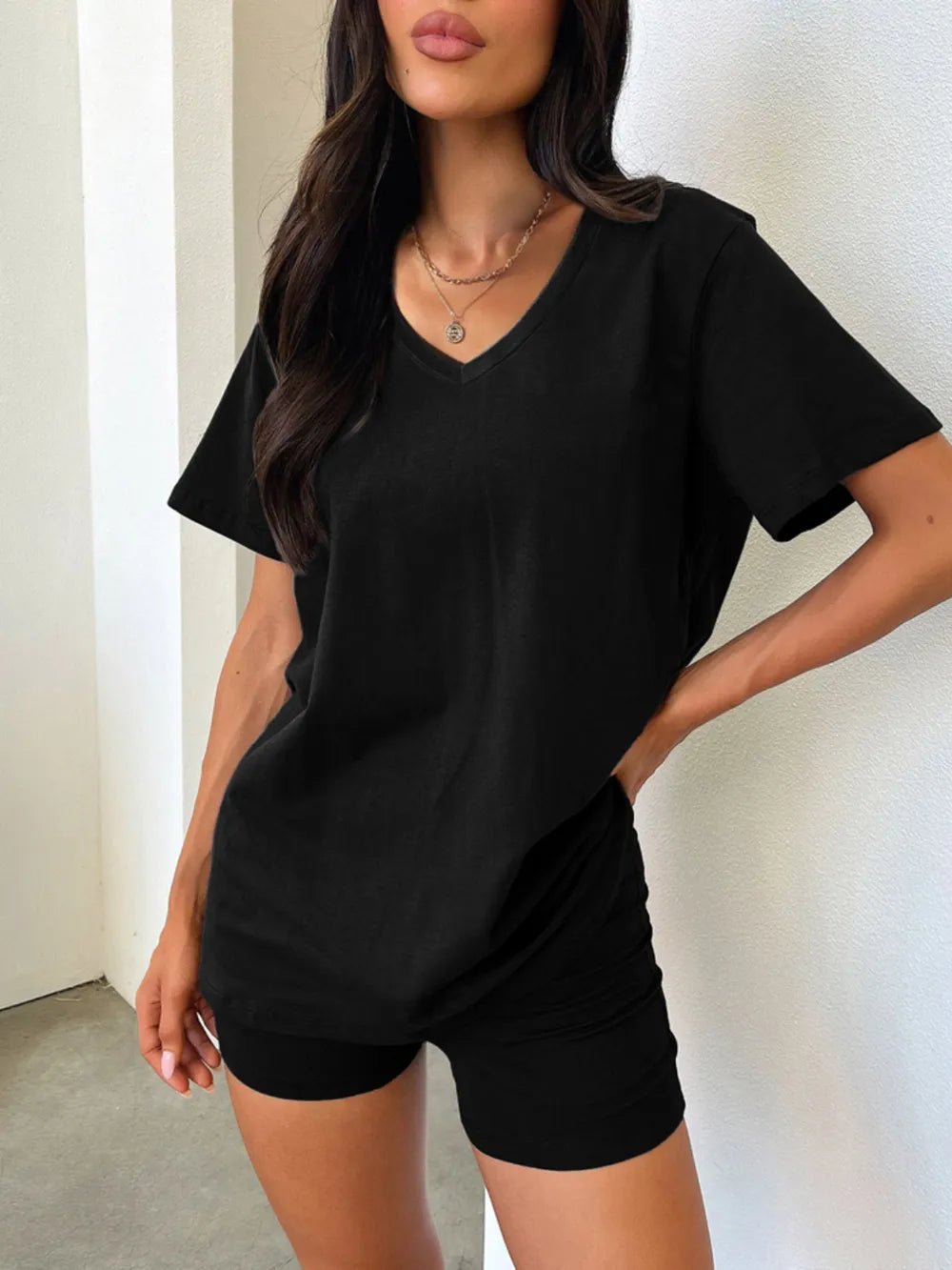 V-Neck T-Shirt and Shorts Set - TheMomCo.