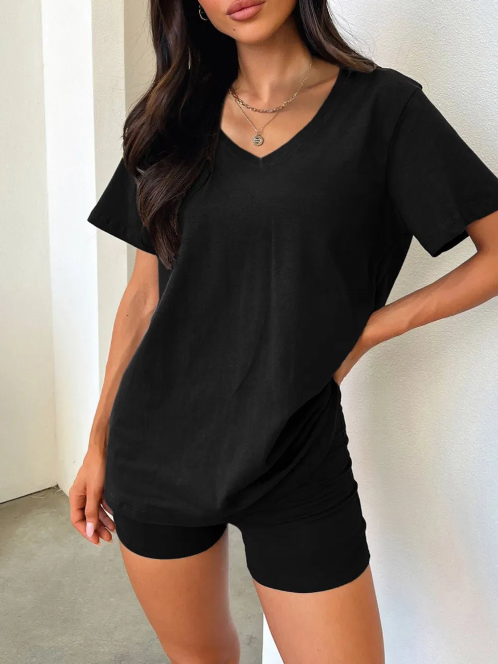 V-Neck T-Shirt and Shorts Set - TheMomCo.