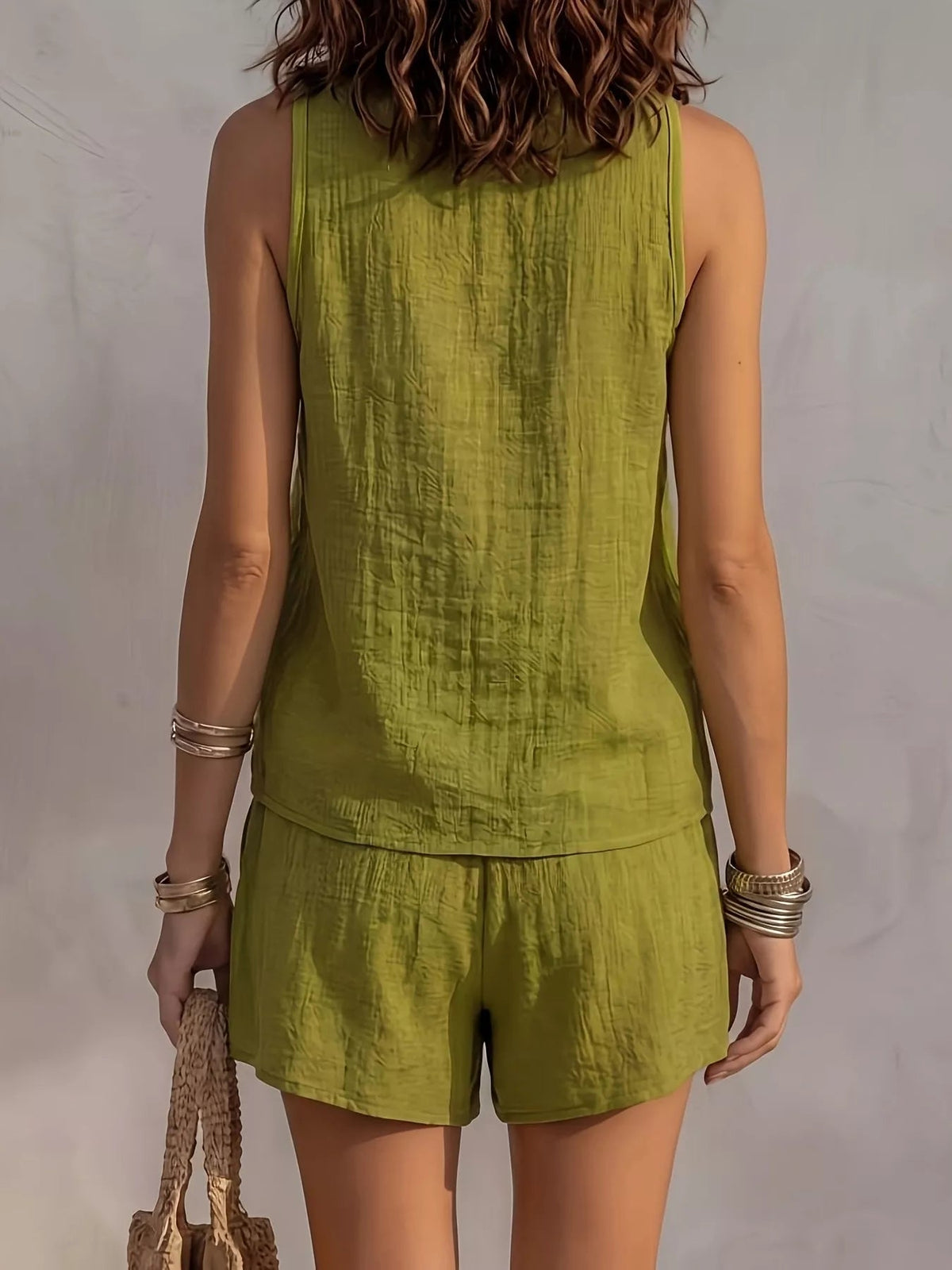 V-Neck Tank & Button-Down Shirt and Shorts Set - TheMomCo.