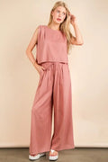 VERY J Solid Woven Top & Pants Set - TheMomCo.