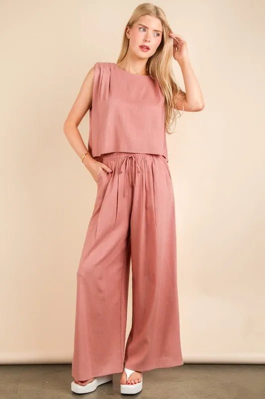 VERY J Solid Woven Top & Pants Set - TheMomCo.