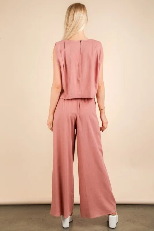 VERY J Solid Woven Top & Pants Set - TheMomCo.