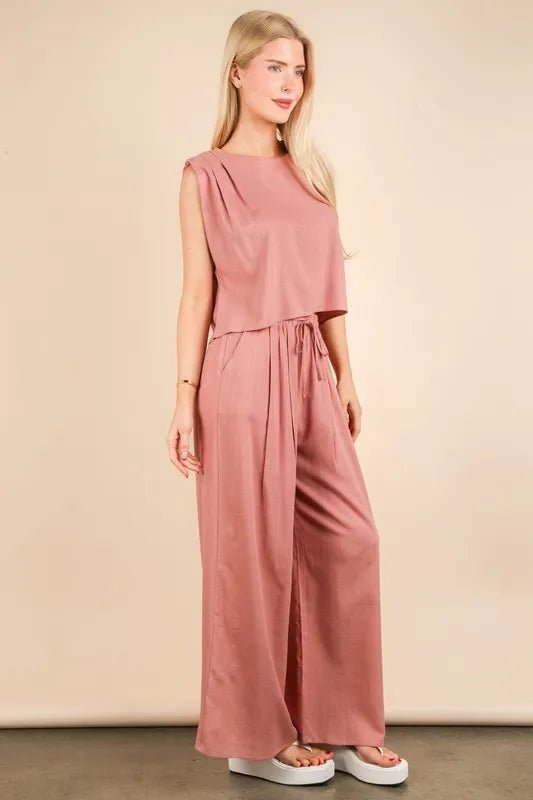 VERY J Solid Woven Top & Pants Set - TheMomCo.