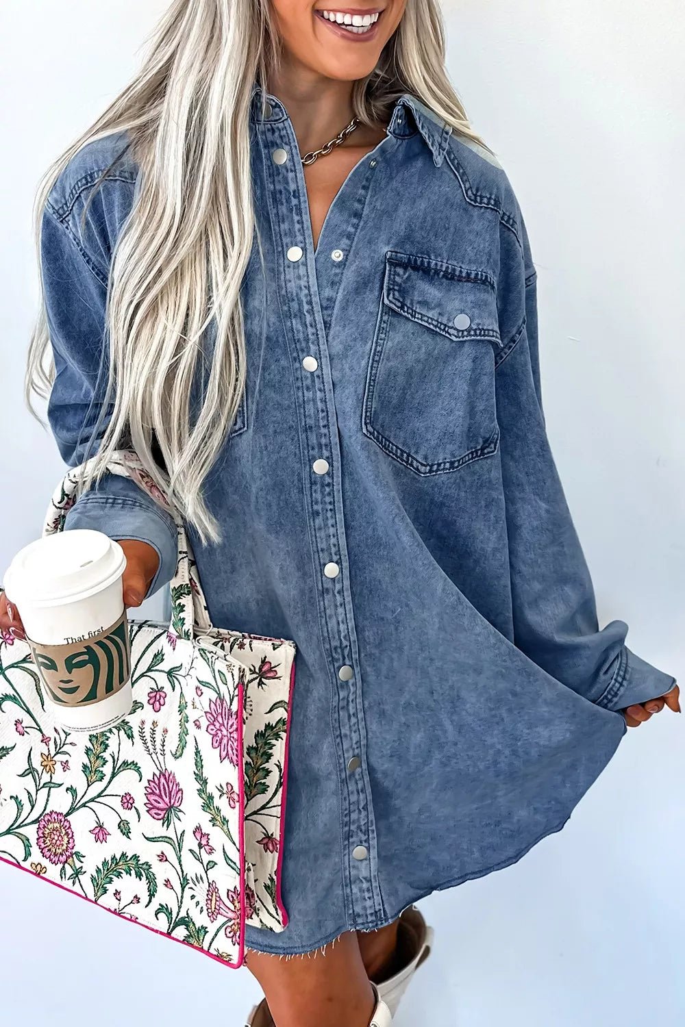 Vintage Wash Button-Down Denim Dress - TheMomCo.