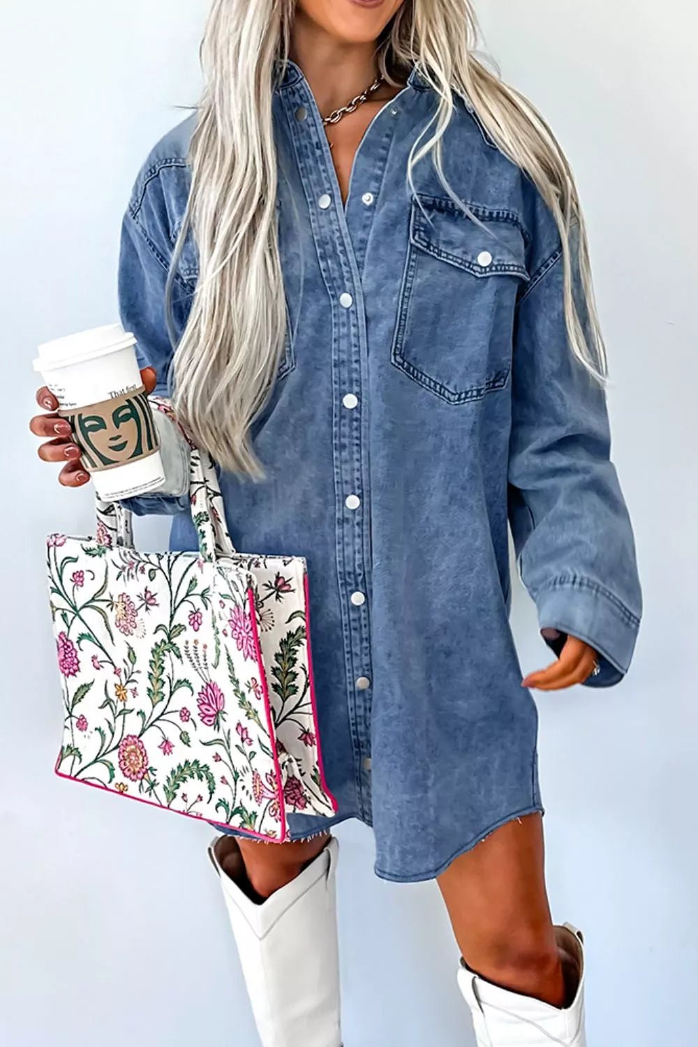 Vintage Wash Button-Down Denim Dress - TheMomCo.