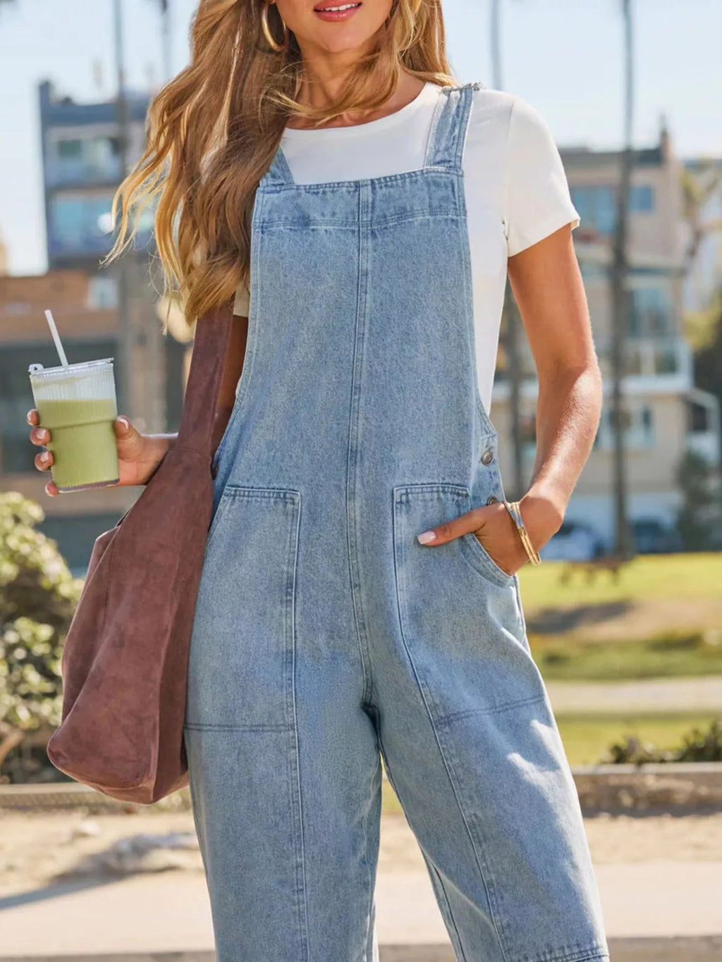 Wash Wide-Leg Denim Overalls - TheMomCo.