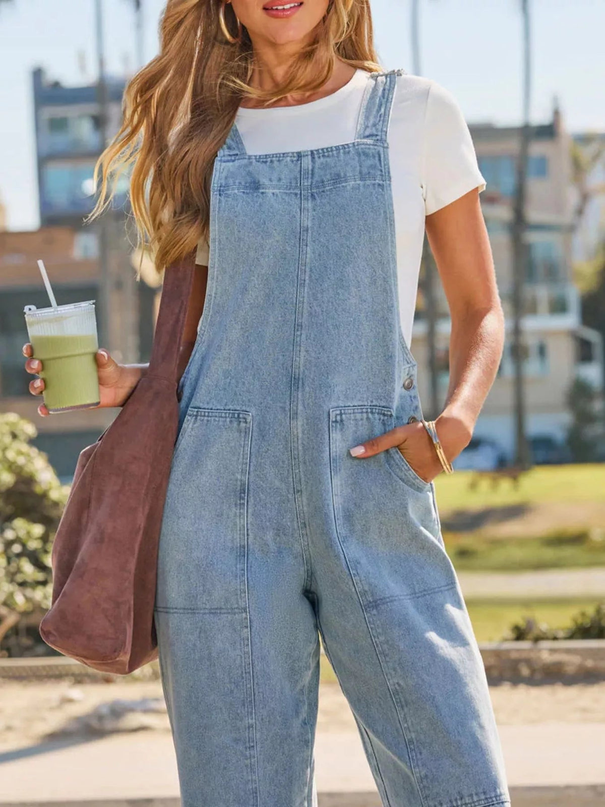 Wash Wide-Leg Denim Overalls - TheMomCo.