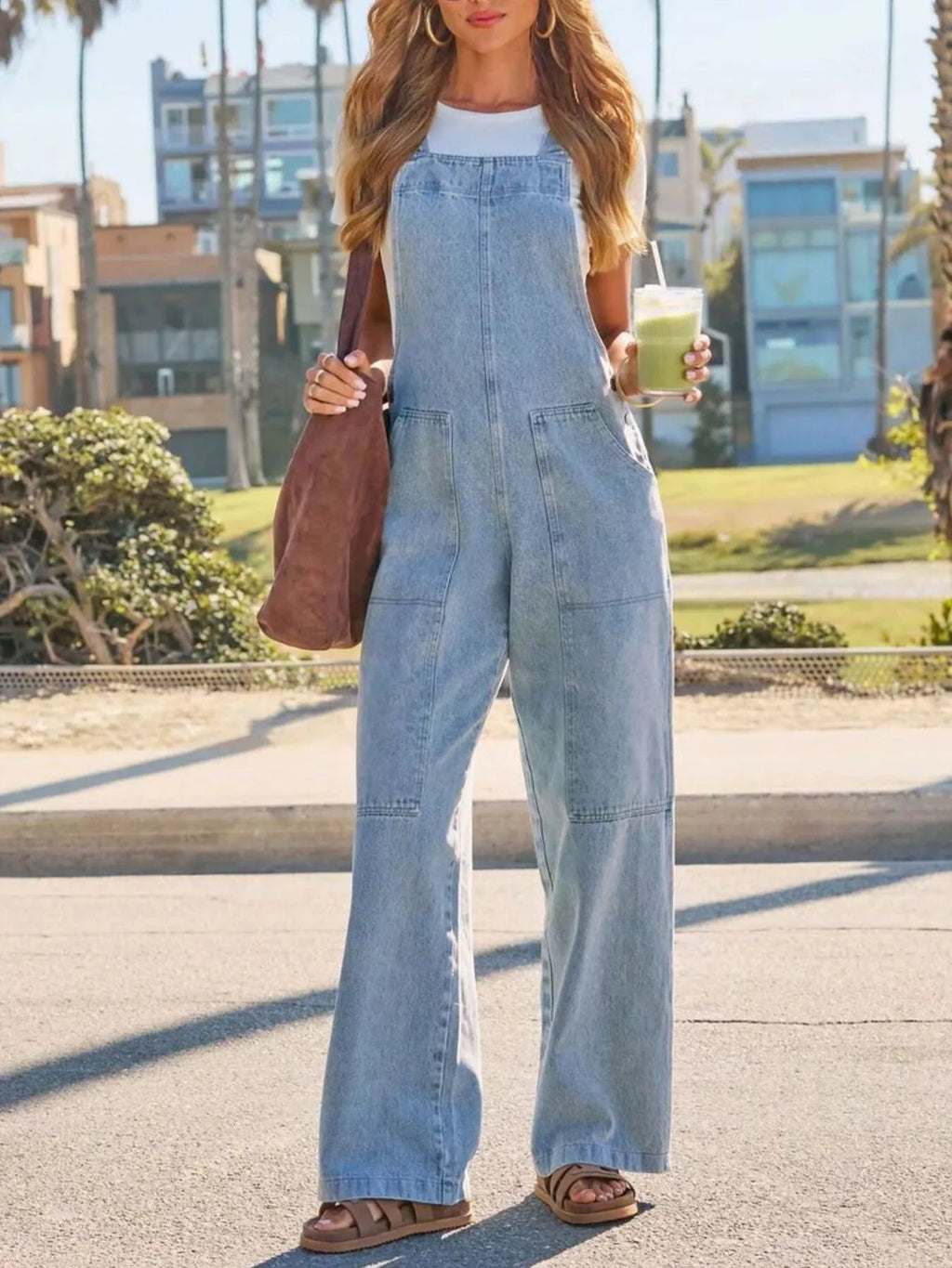 Wash Wide-Leg Denim Overalls - TheMomCo.