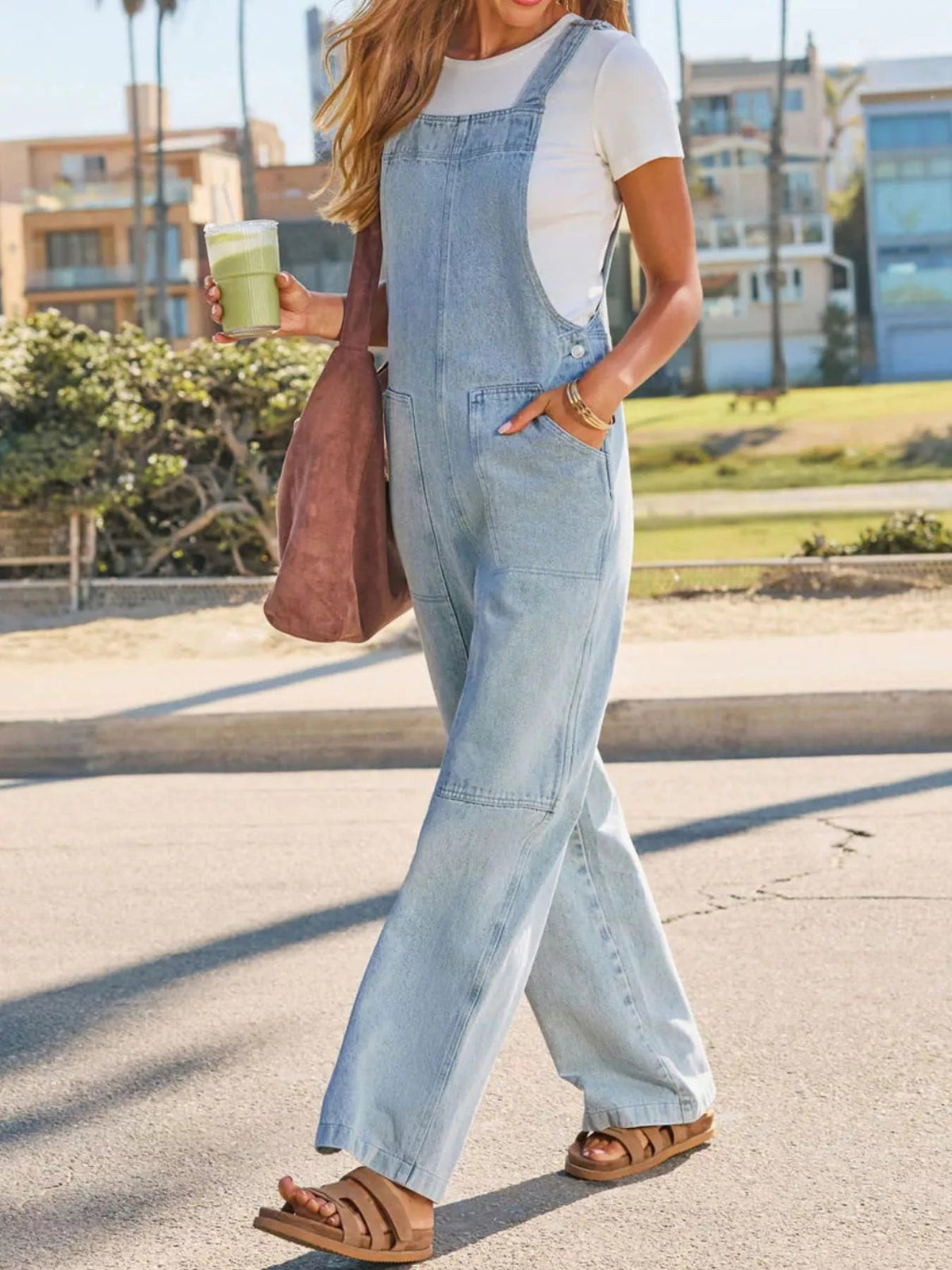 Wash Wide-Leg Denim Overalls - TheMomCo.