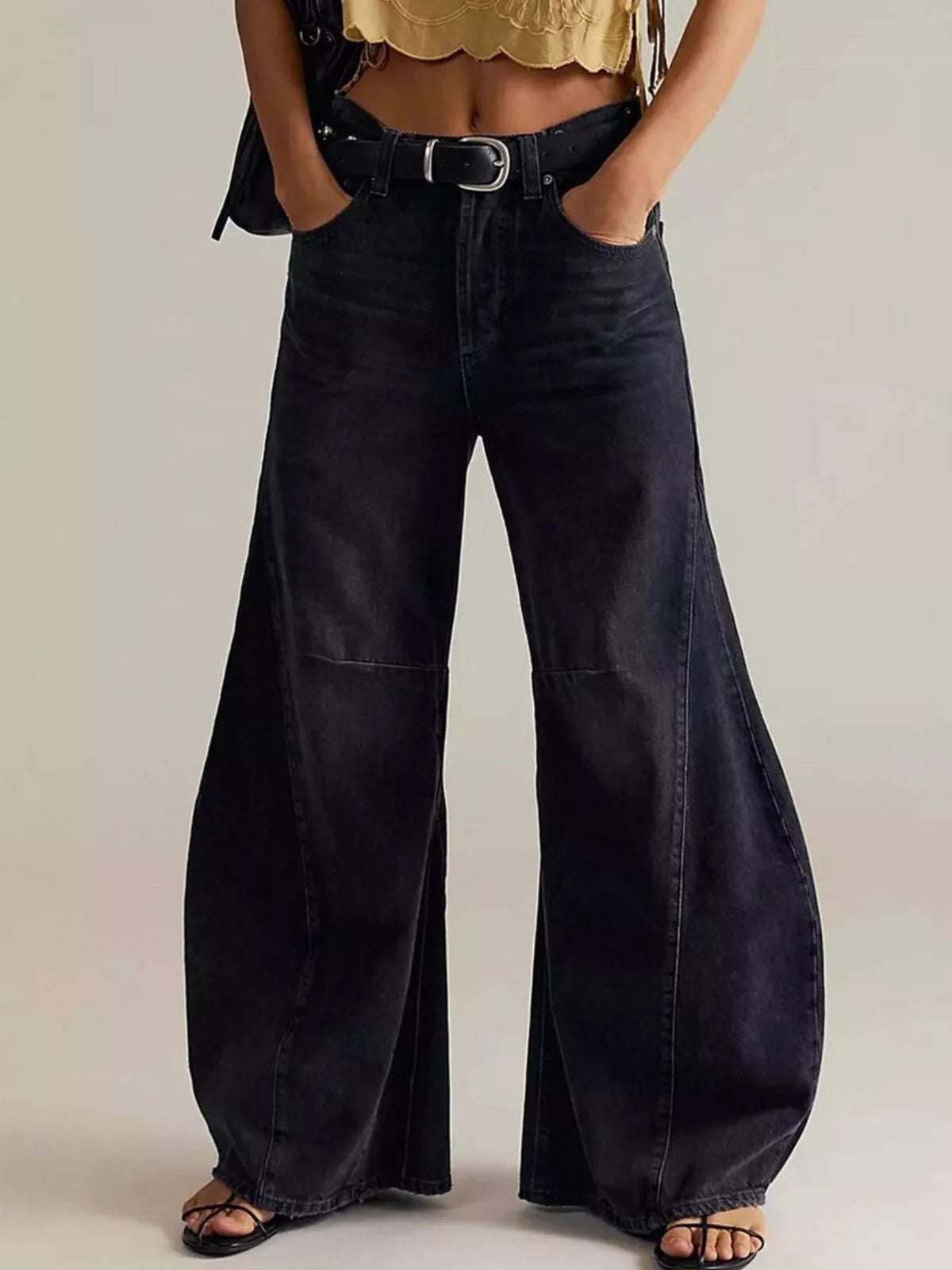 Washed Wide Leg Jeans - TheMomCo.