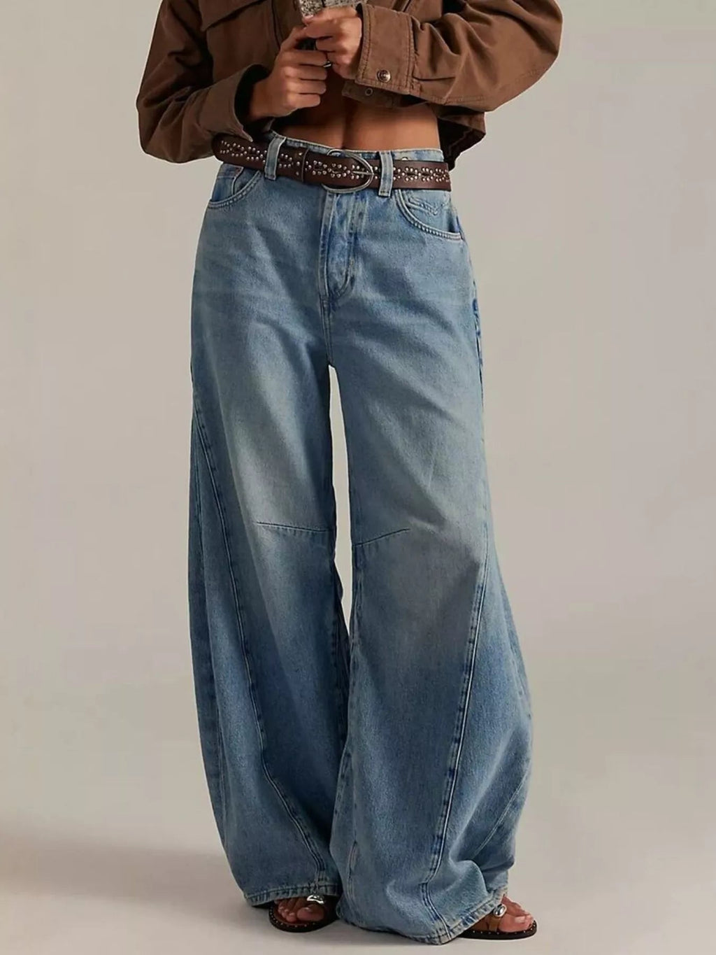 Washed Wide Leg Jeans - TheMomCo.