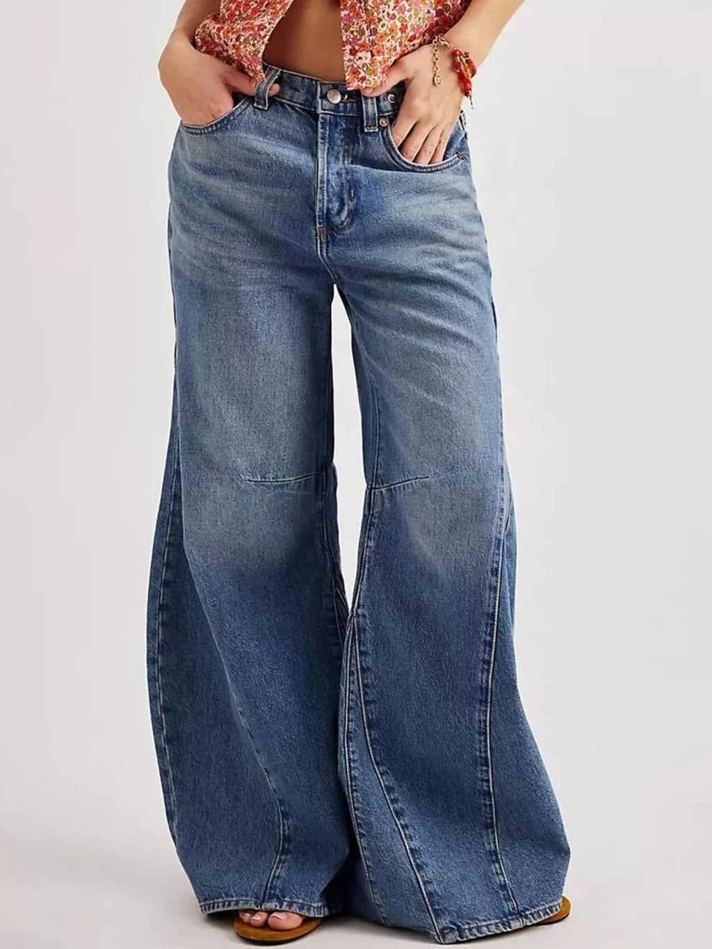 Washed Wide Leg Jeans - TheMomCo.