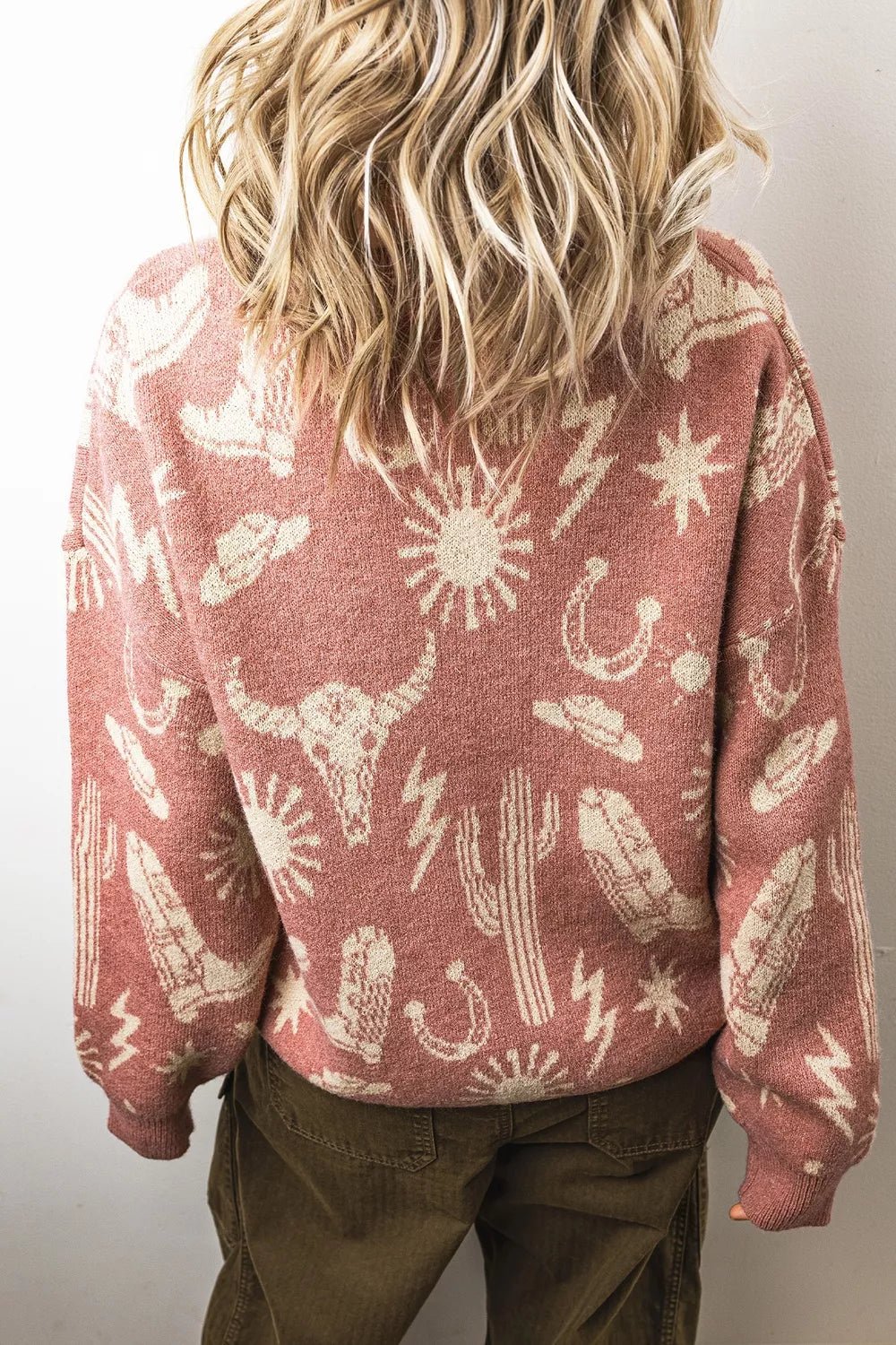 Western Graphic Round Neck Sweater - TheMomCo.