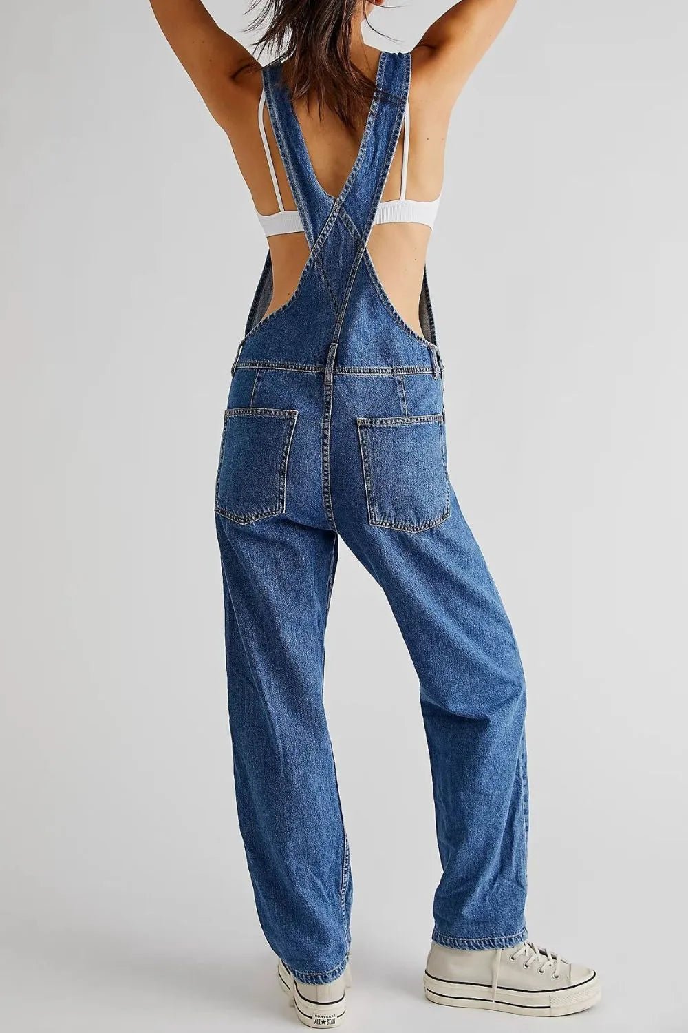 Wide Strap Square Neck Denim Overalls - TheMomCo.