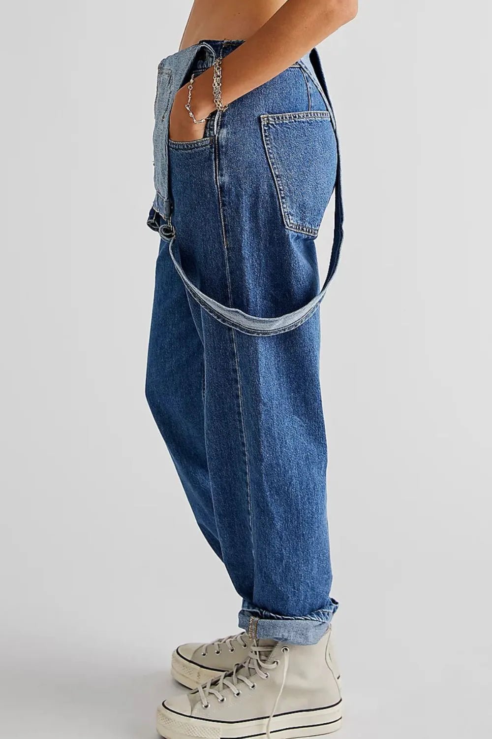 Wide Strap Square Neck Denim Overalls - TheMomCo.