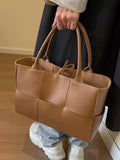 Woven Leather Tote Bag - TheMomCo.
