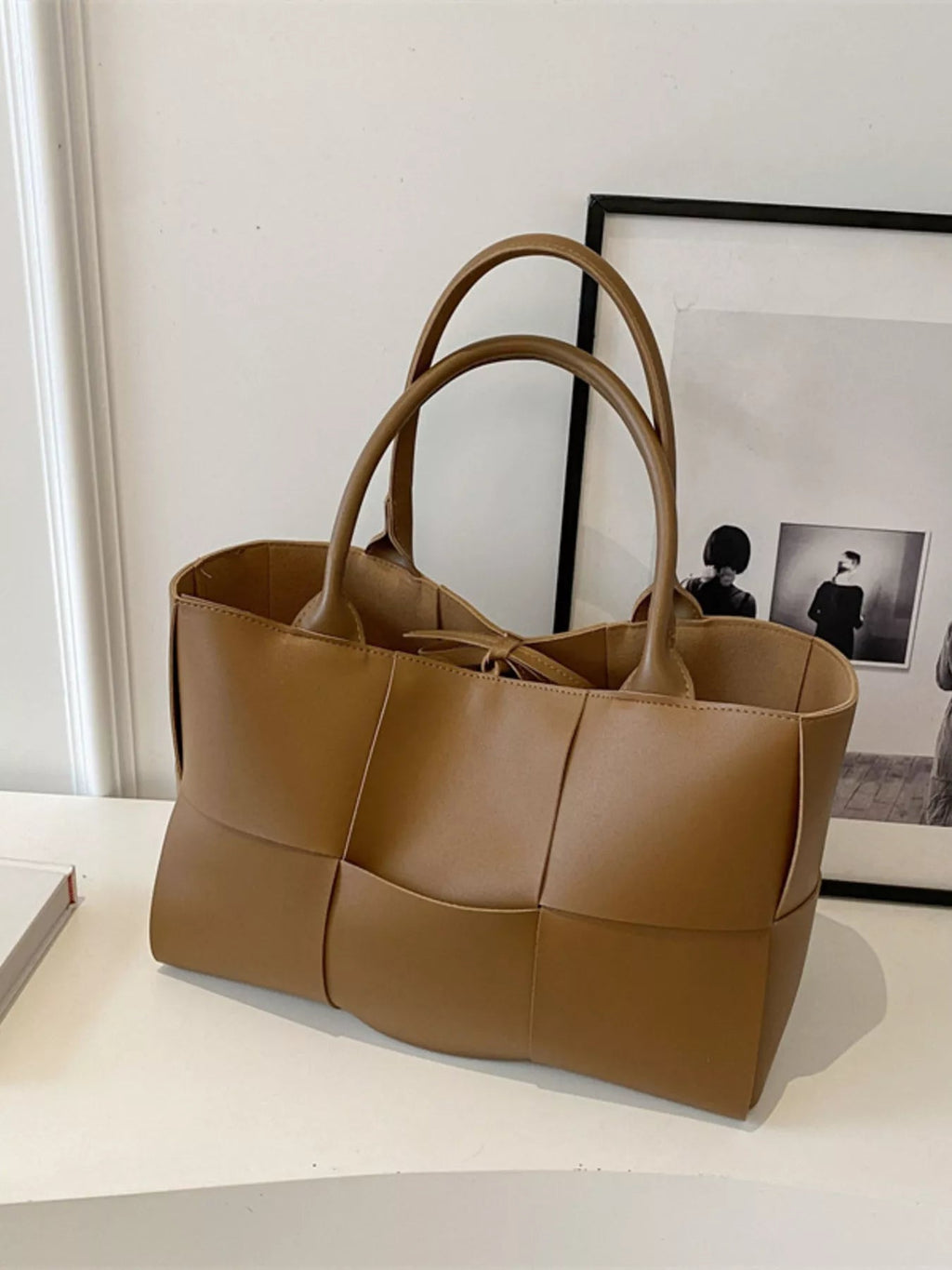 Woven Leather Tote Bag - TheMomCo.