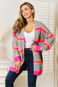 Woven Right Ribbed Long Sleeve Cardigan - TheMomCo.