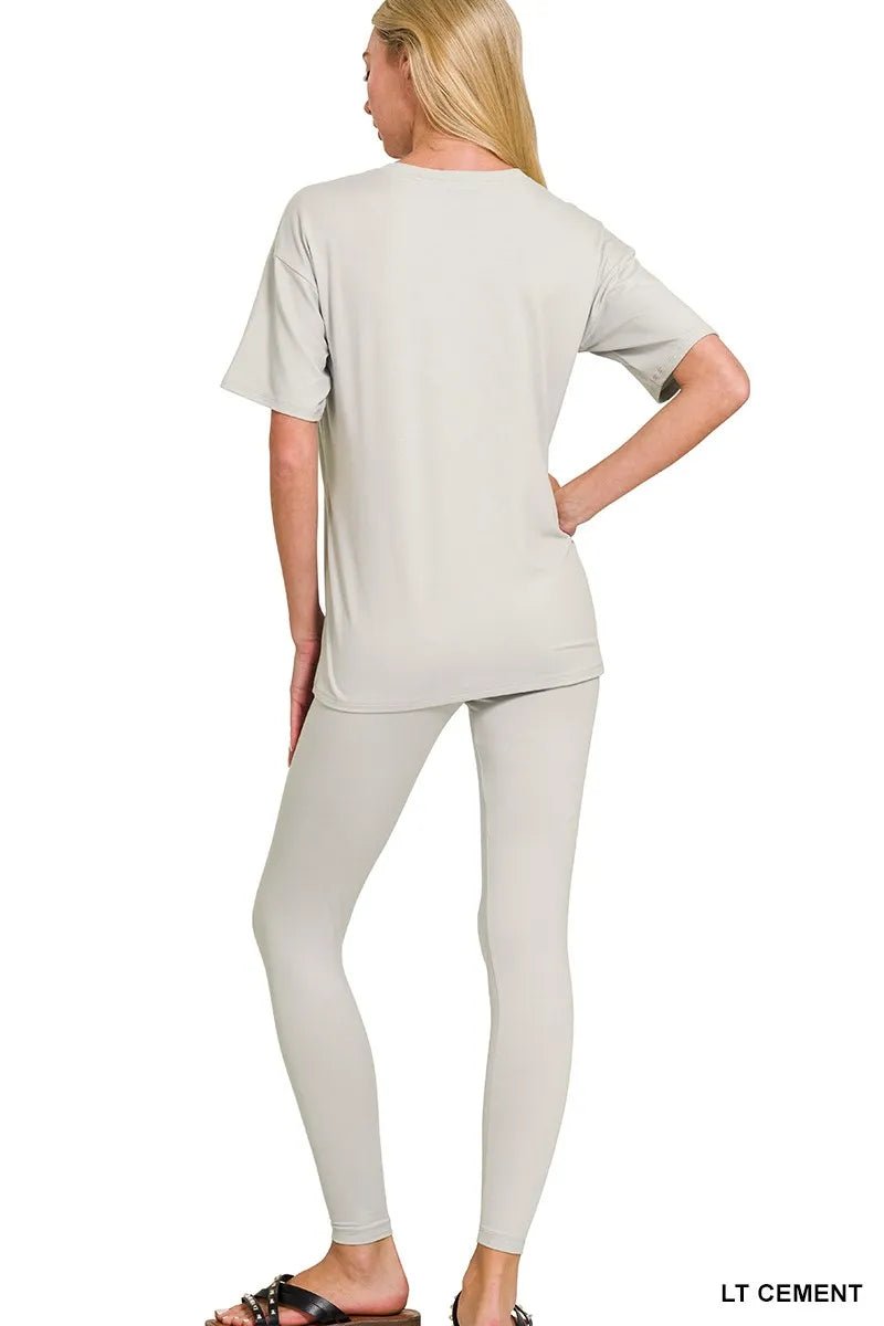 Zenana Brushed Dty Microfiber Short Sleeve Top and Pants Loungewear Set - TheMomCo.