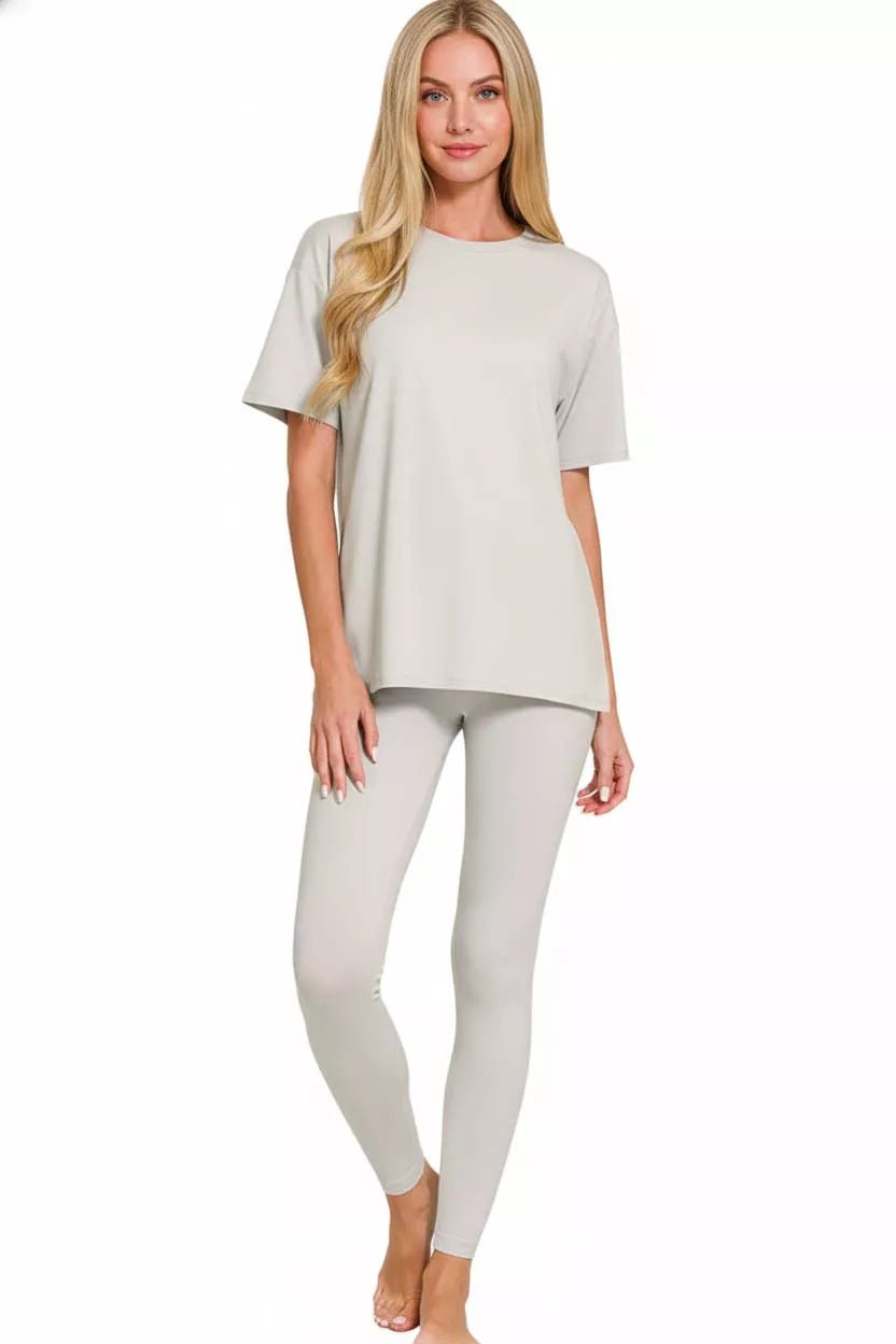Zenana Brushed Dty Microfiber Short Sleeve Top and Pants Loungewear Set - TheMomCo.