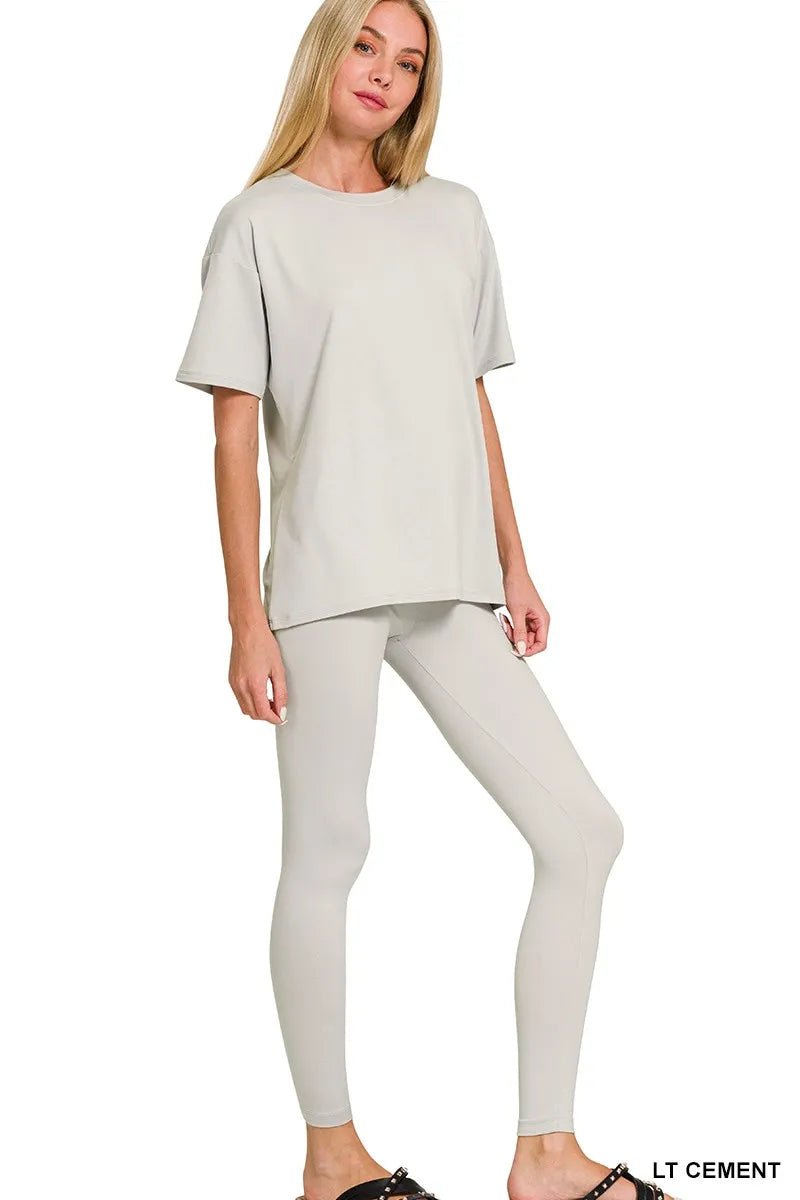 Zenana Brushed Dty Microfiber Short Sleeve Top and Pants Loungewear Set - TheMomCo.
