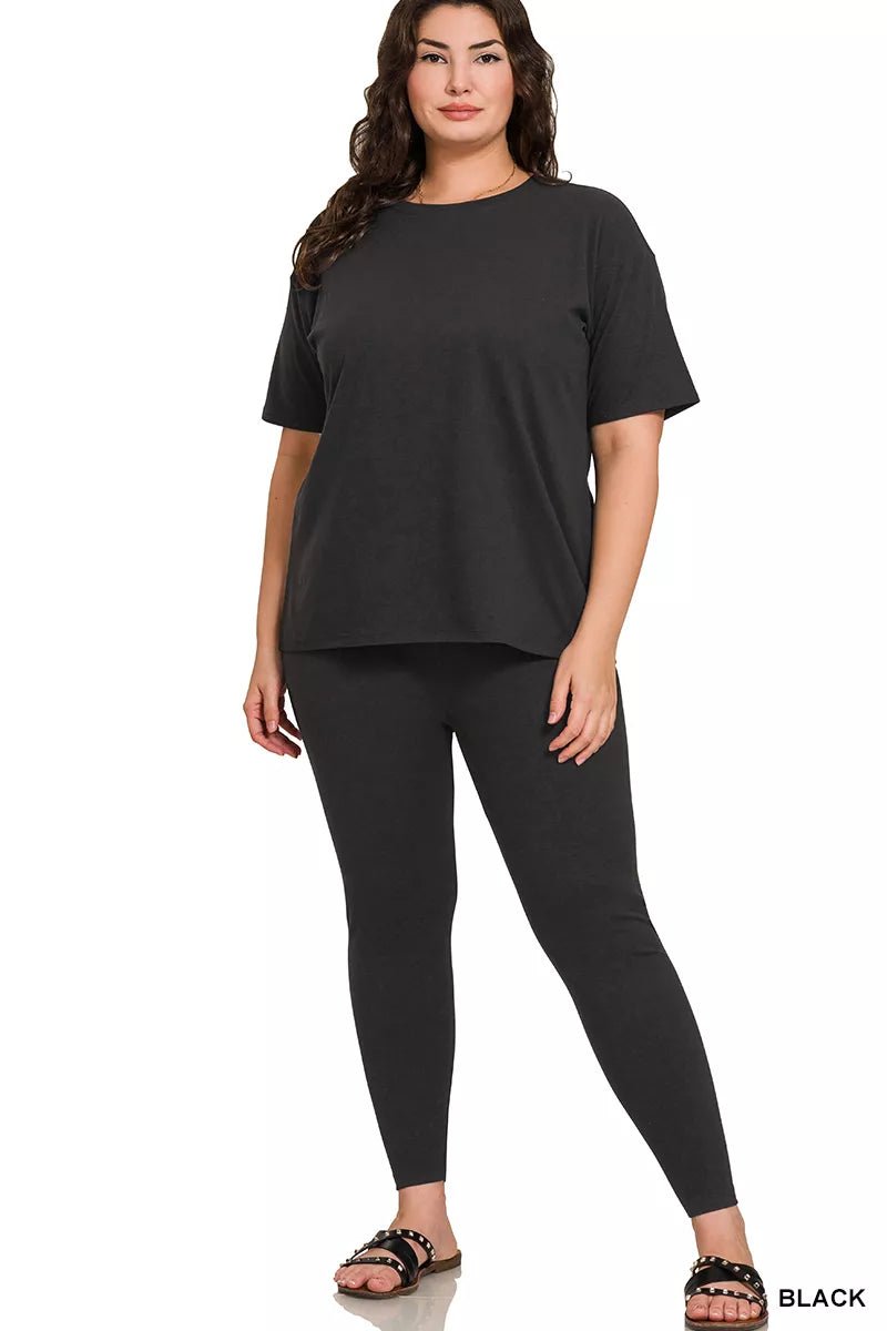 Zenana Full Size Brushed Dty Microfiber Short Sleeve Top and Pants Loungewear Set Plus Size - TheMomCo.