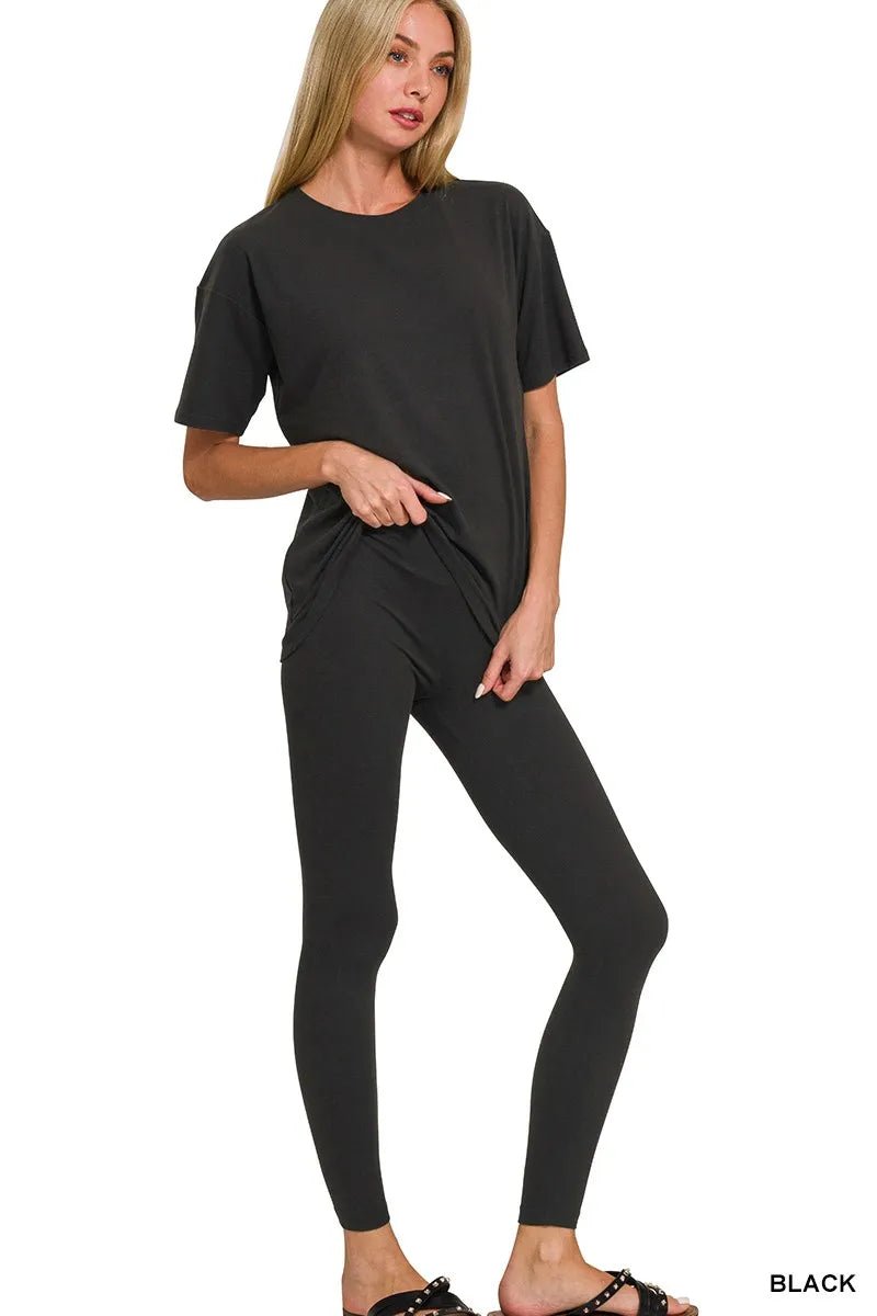 Zenana Full Size Brushed Dty Microfiber Short Sleeve Top and Pants Loungewear Set Plus Size - TheMomCo.