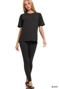 Zenana Full Size Brushed Dty Microfiber Short Sleeve Top and Pants Loungewear Set Plus Size - TheMomCo.