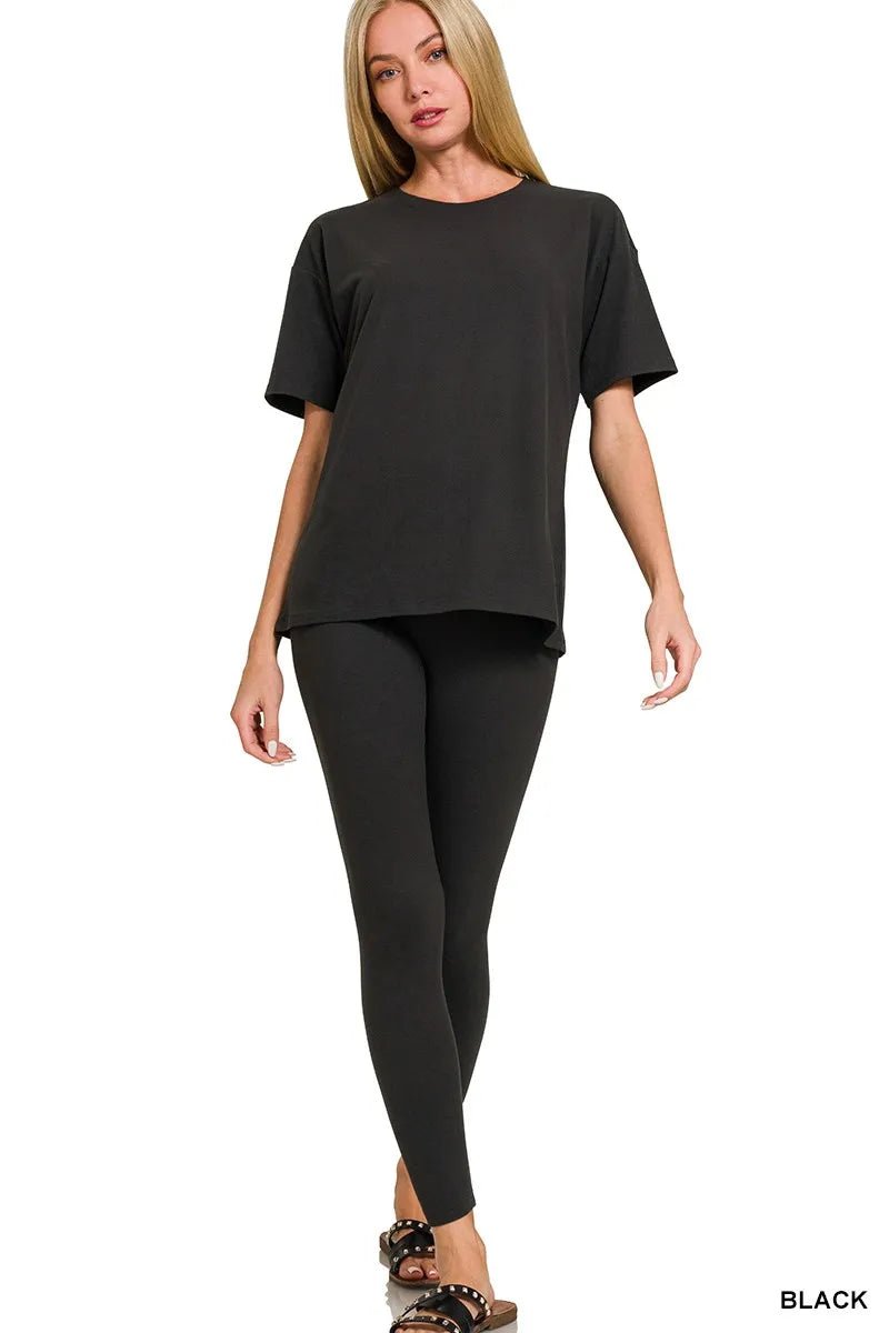 Zenana Full Size Brushed Dty Microfiber Short Sleeve Top and Pants Loungewear Set Plus Size - TheMomCo.