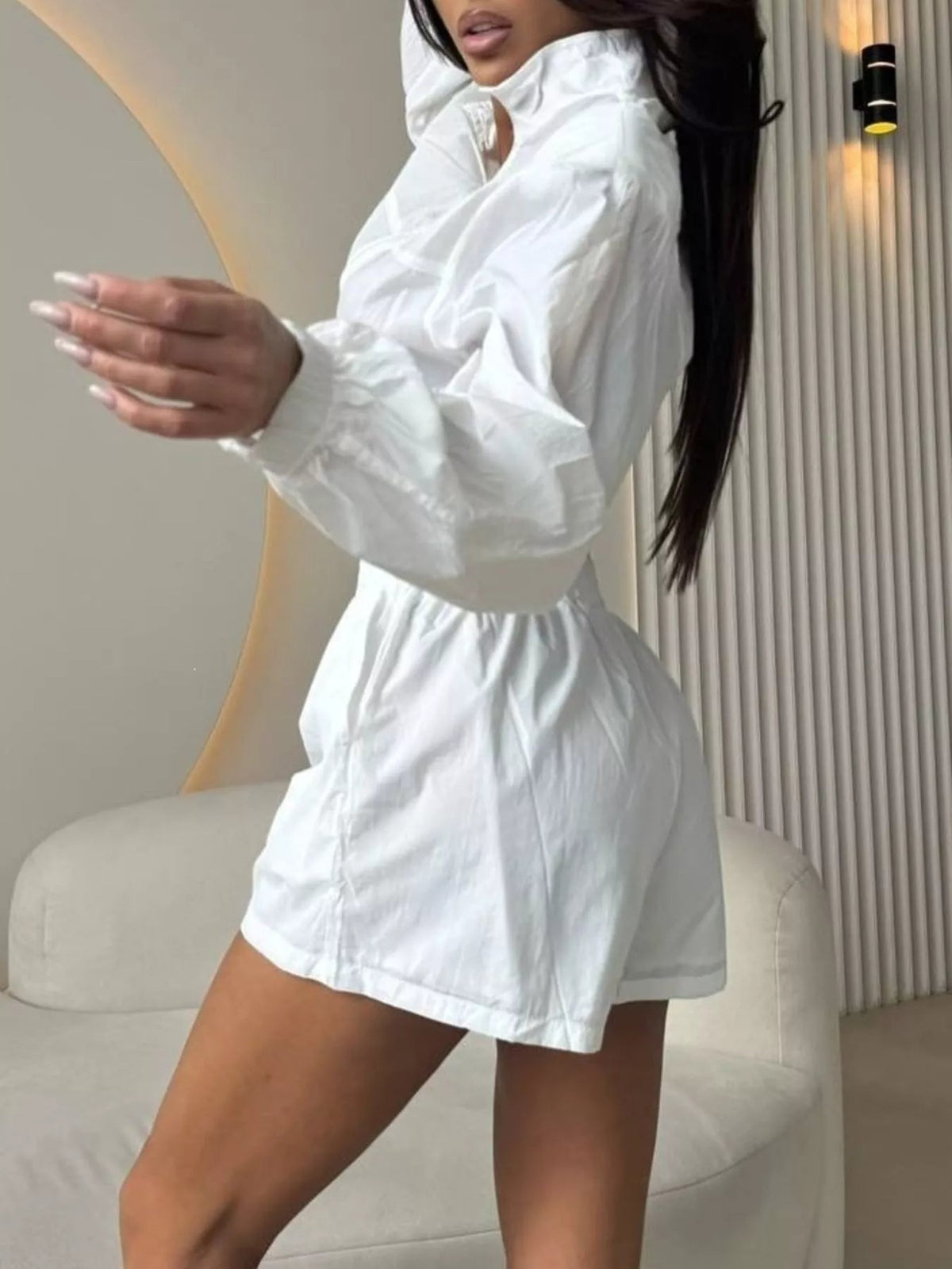 Zip-Up Crop Jacket and High-Waisted Shorts Set - TheMomCo.