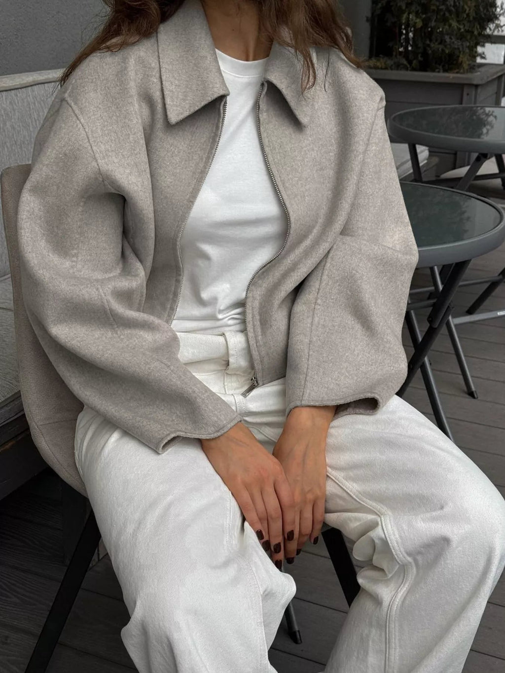 Zip Up Dropped Shoulder Jacket - TheMomCo.