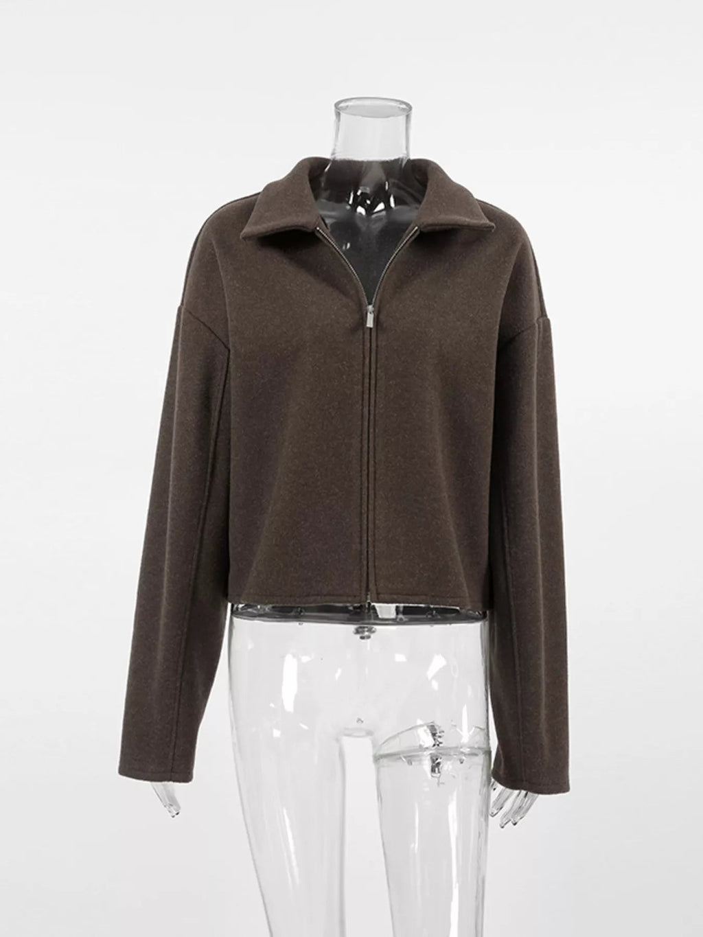Zip Up Dropped Shoulder Jacket - TheMomCo.