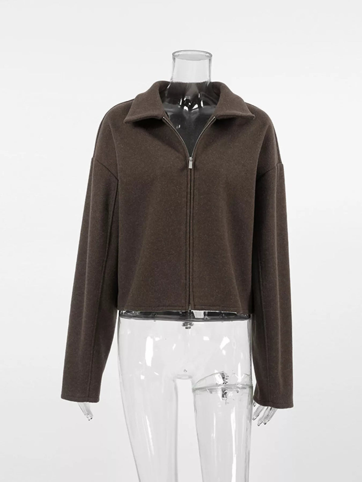 Zip Up Dropped Shoulder Jacket - TheMomCo.