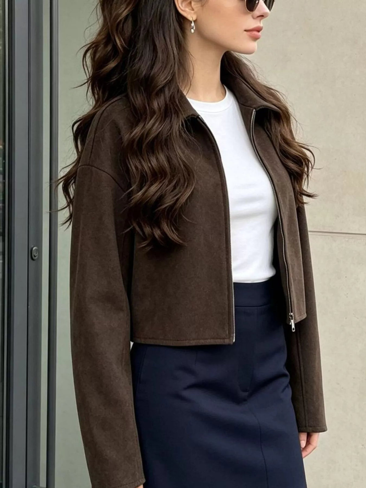 Zip Up Dropped Shoulder Jacket - TheMomCo.