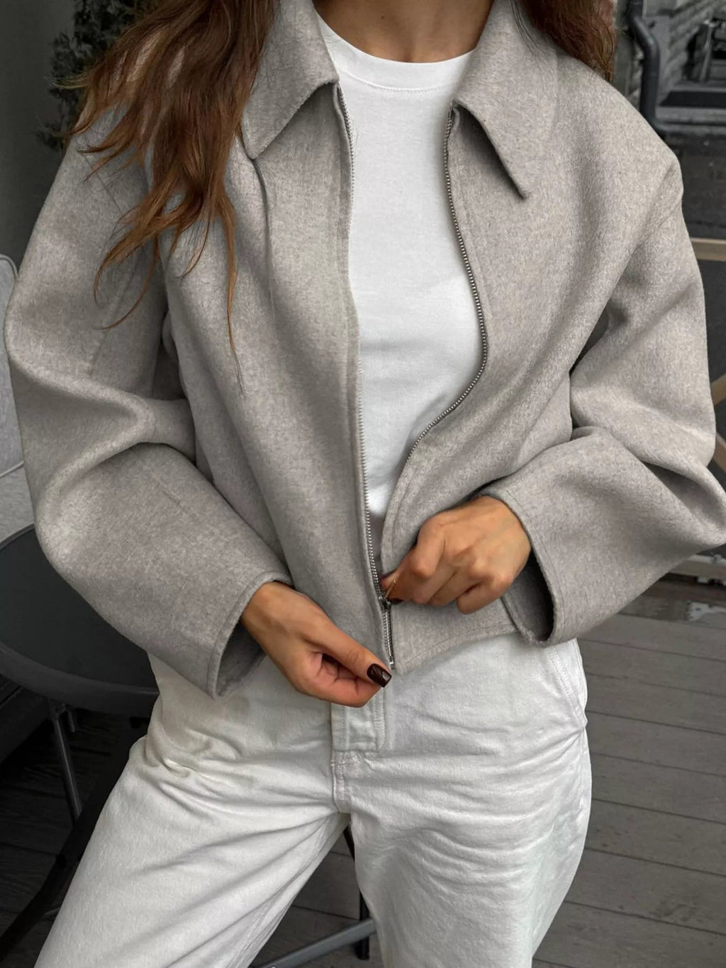 Zip Up Dropped Shoulder Jacket - TheMomCo.
