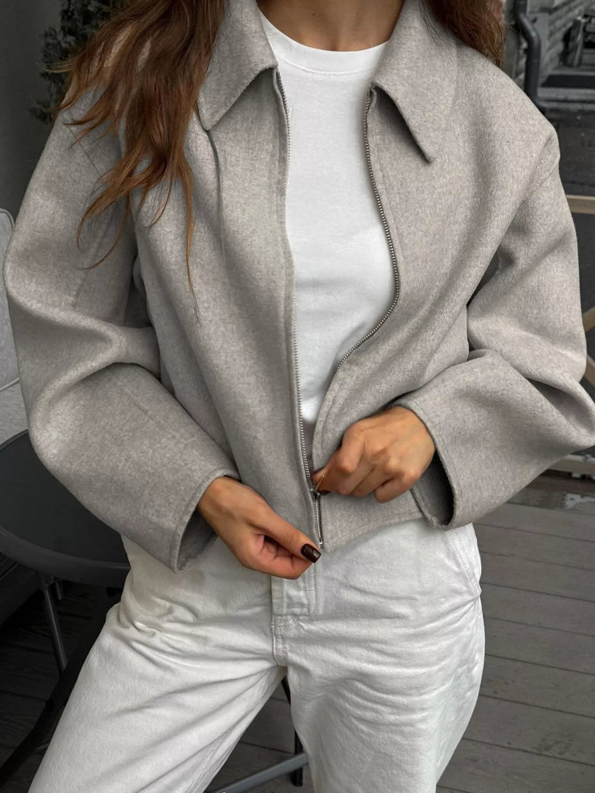 Zip Up Dropped Shoulder Jacket - TheMomCo.