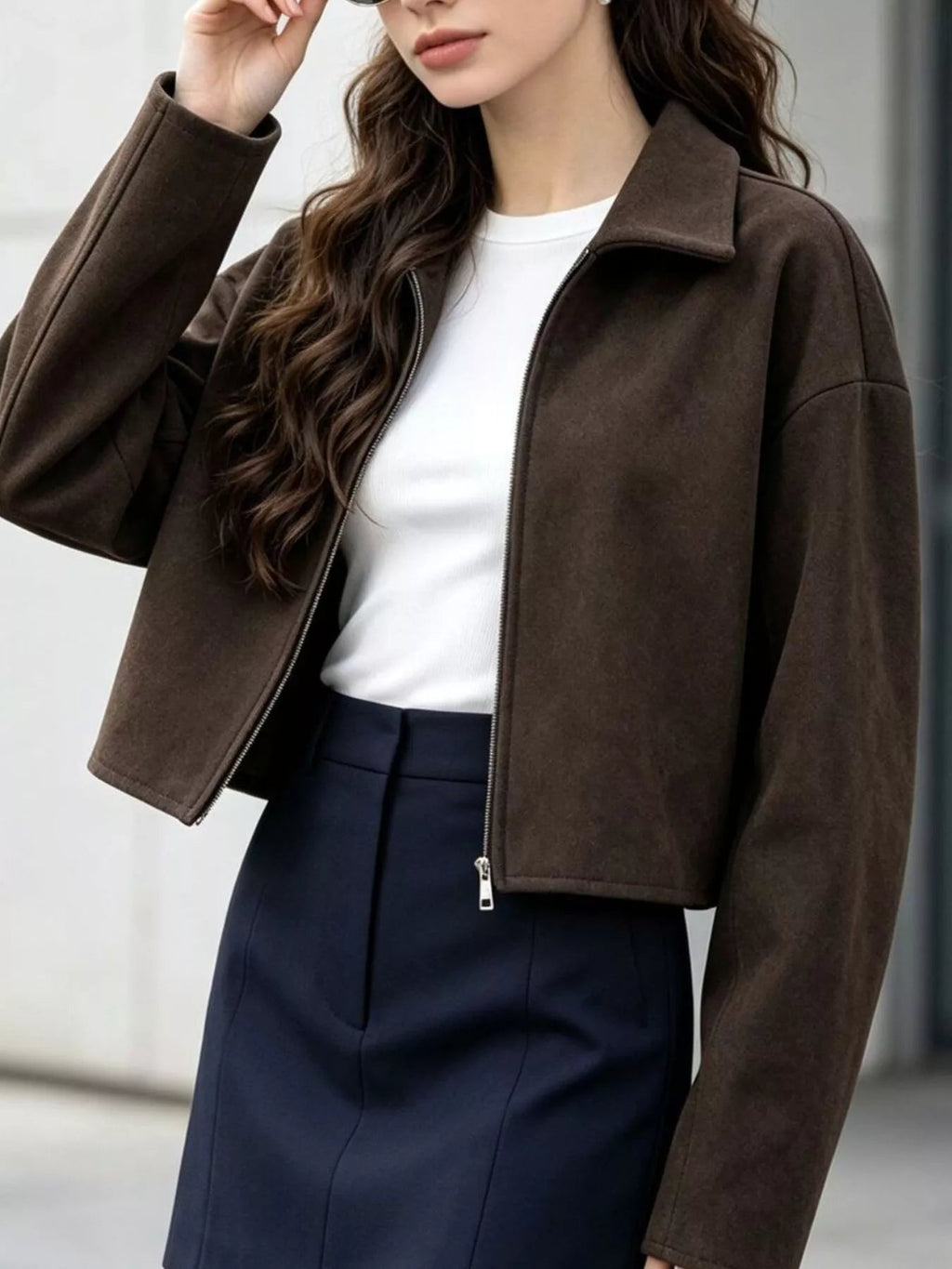 Zip Up Dropped Shoulder Jacket - TheMomCo.