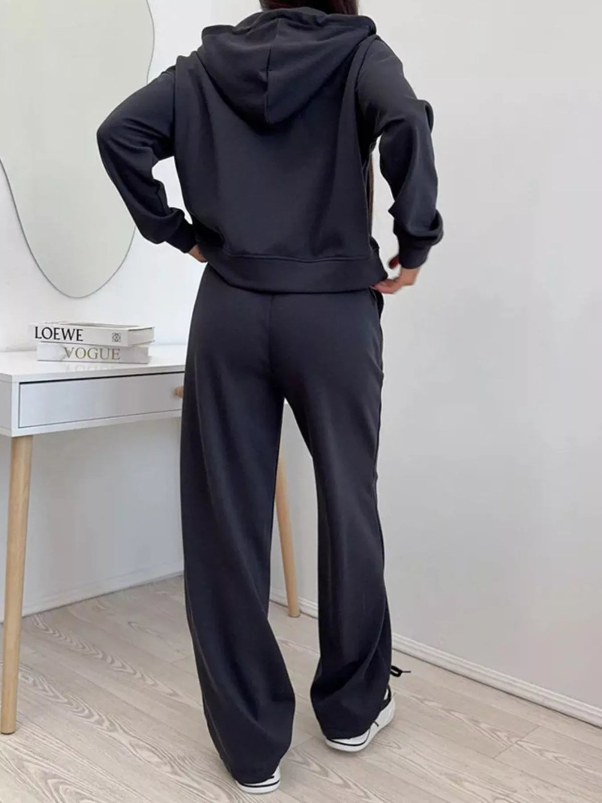 Zip-Up Hoodie and Wide-Leg Pants Set - TheMomCo.