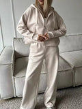 Zip-Up Hoodie and Wide-Leg Pants Set - TheMomCo.