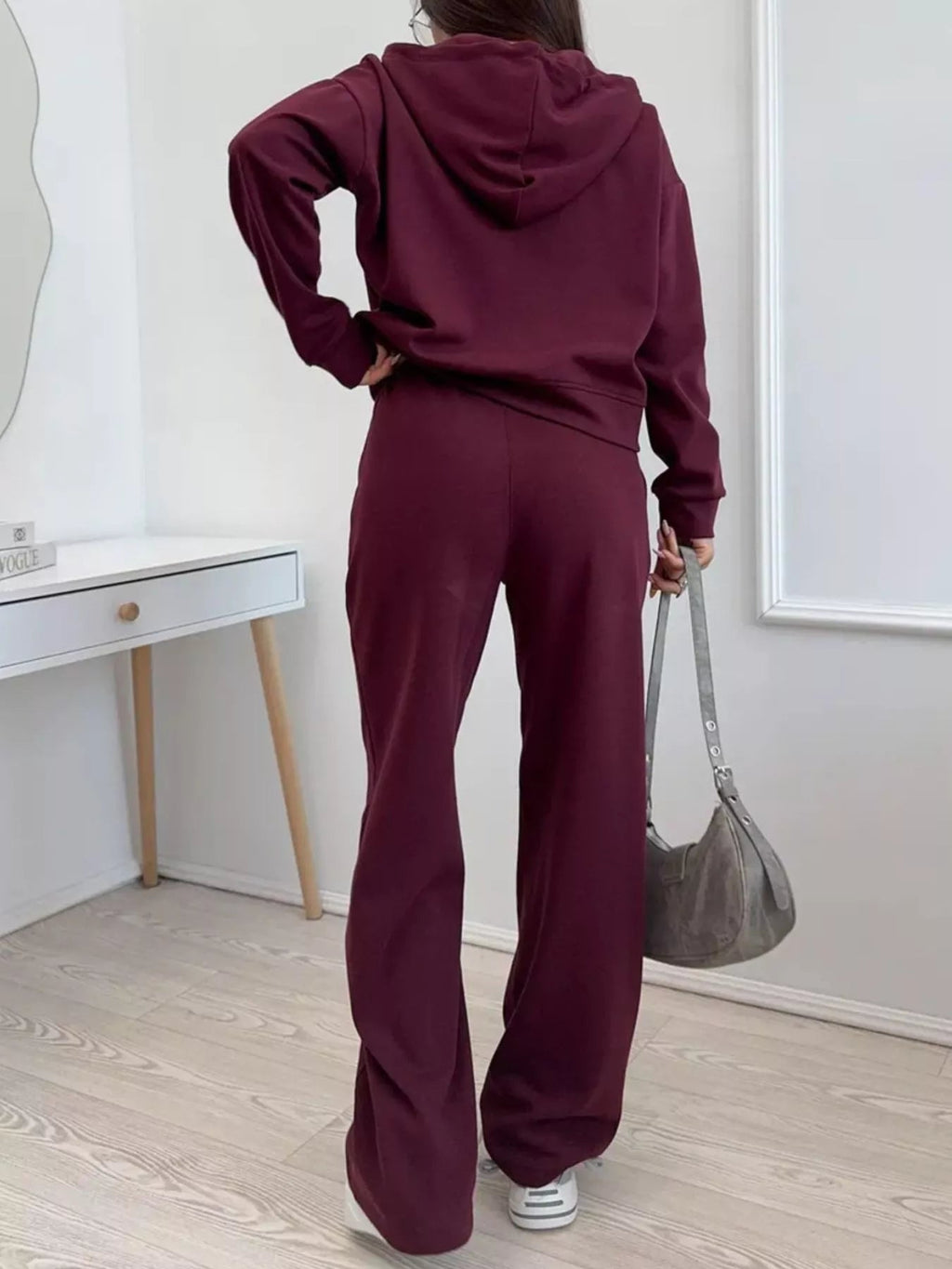 Zip-Up Hoodie and Wide-Leg Pants Set - TheMomCo.