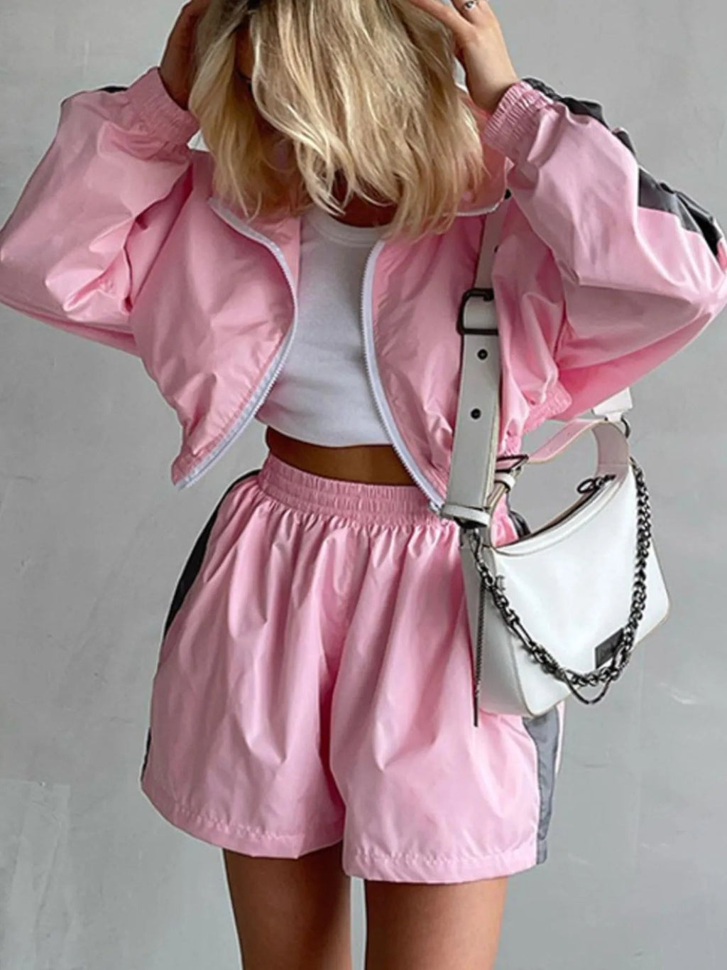 Zip Up Long Sleeve Jacket and Shorts Set - TheMomCo.