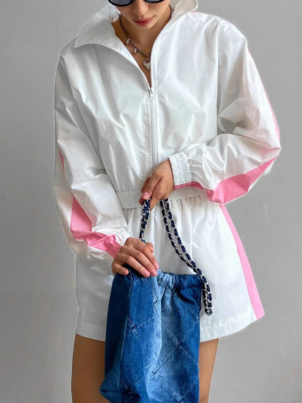 Zip Up Long Sleeve Jacket and Shorts Set - TheMomCo.