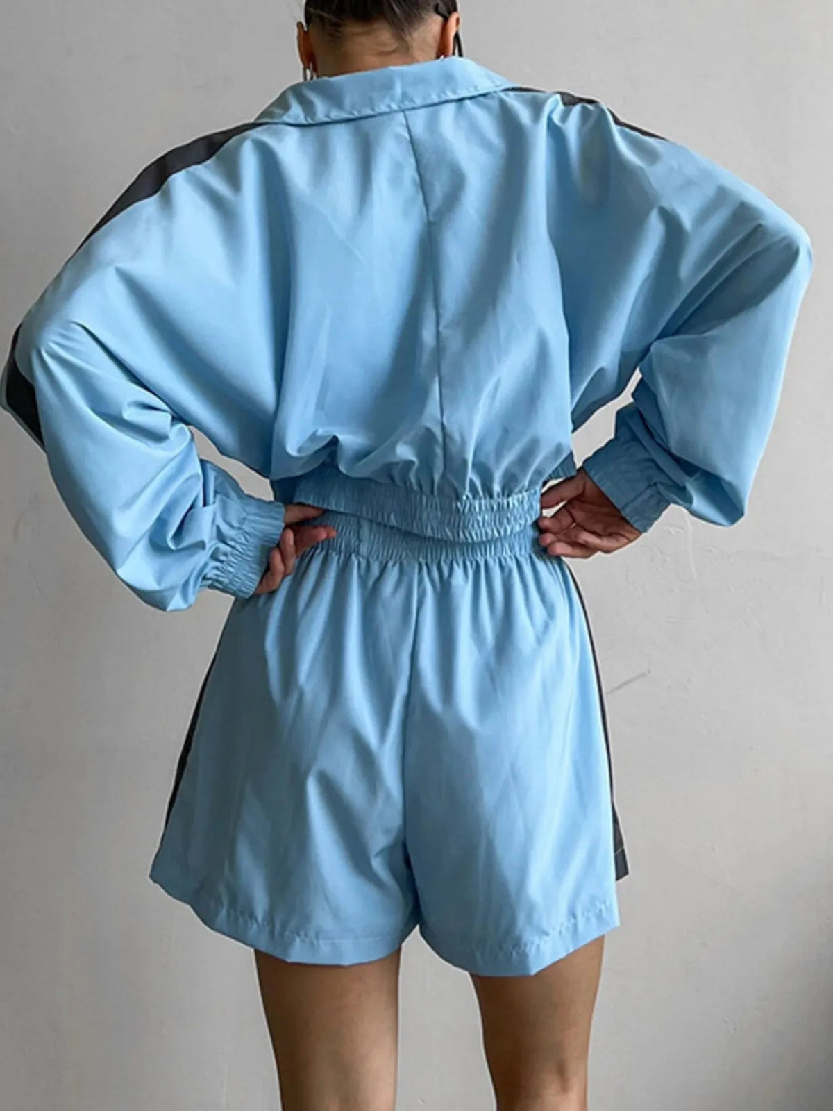 Zip Up Long Sleeve Jacket and Shorts Set - TheMomCo.