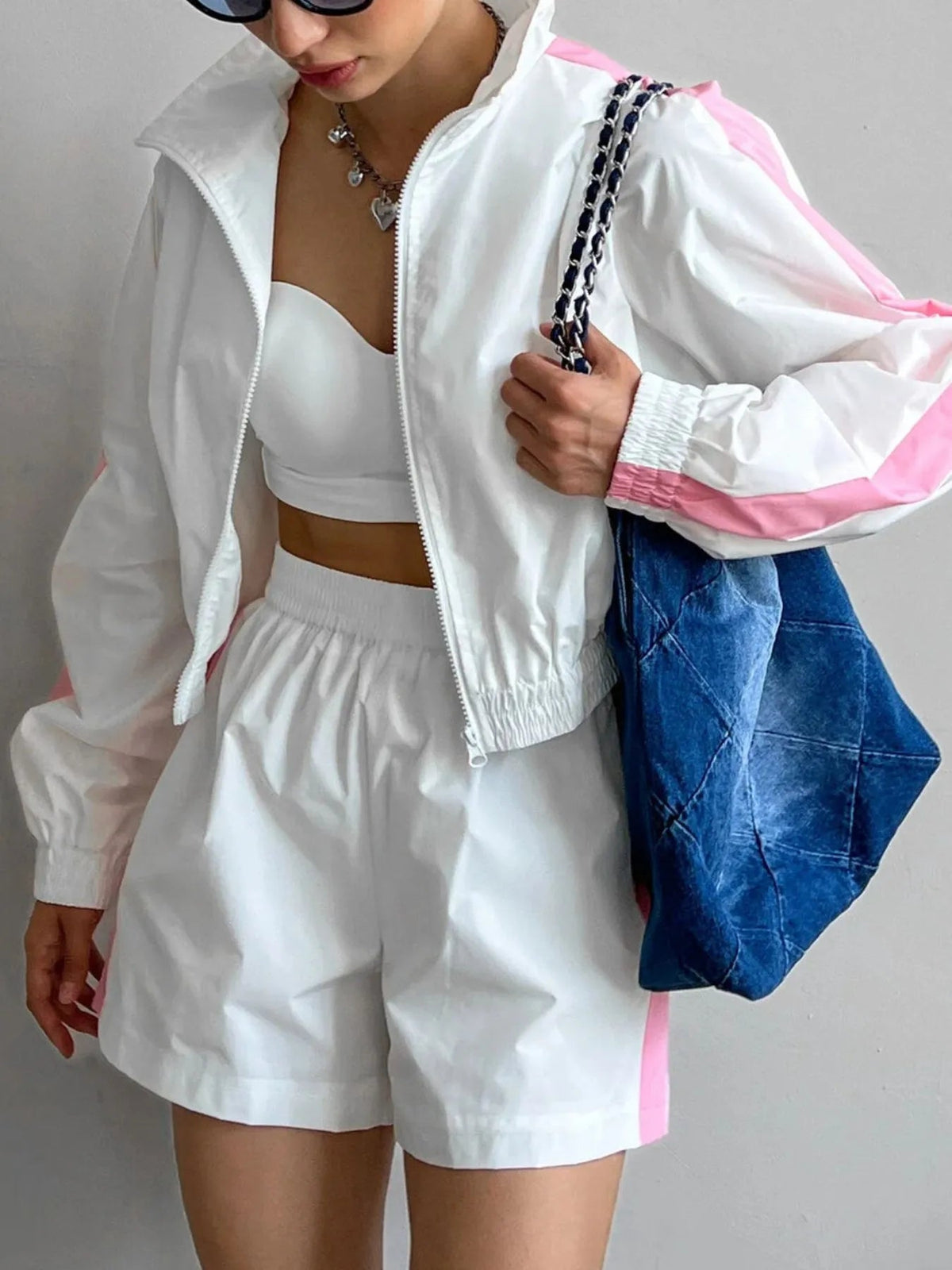 Zip Up Long Sleeve Jacket and Shorts Set - TheMomCo.